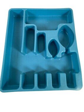 Vintage Rubbermaid Blue Plastic Silverware Drawer Organizer Tray 6 Compartment